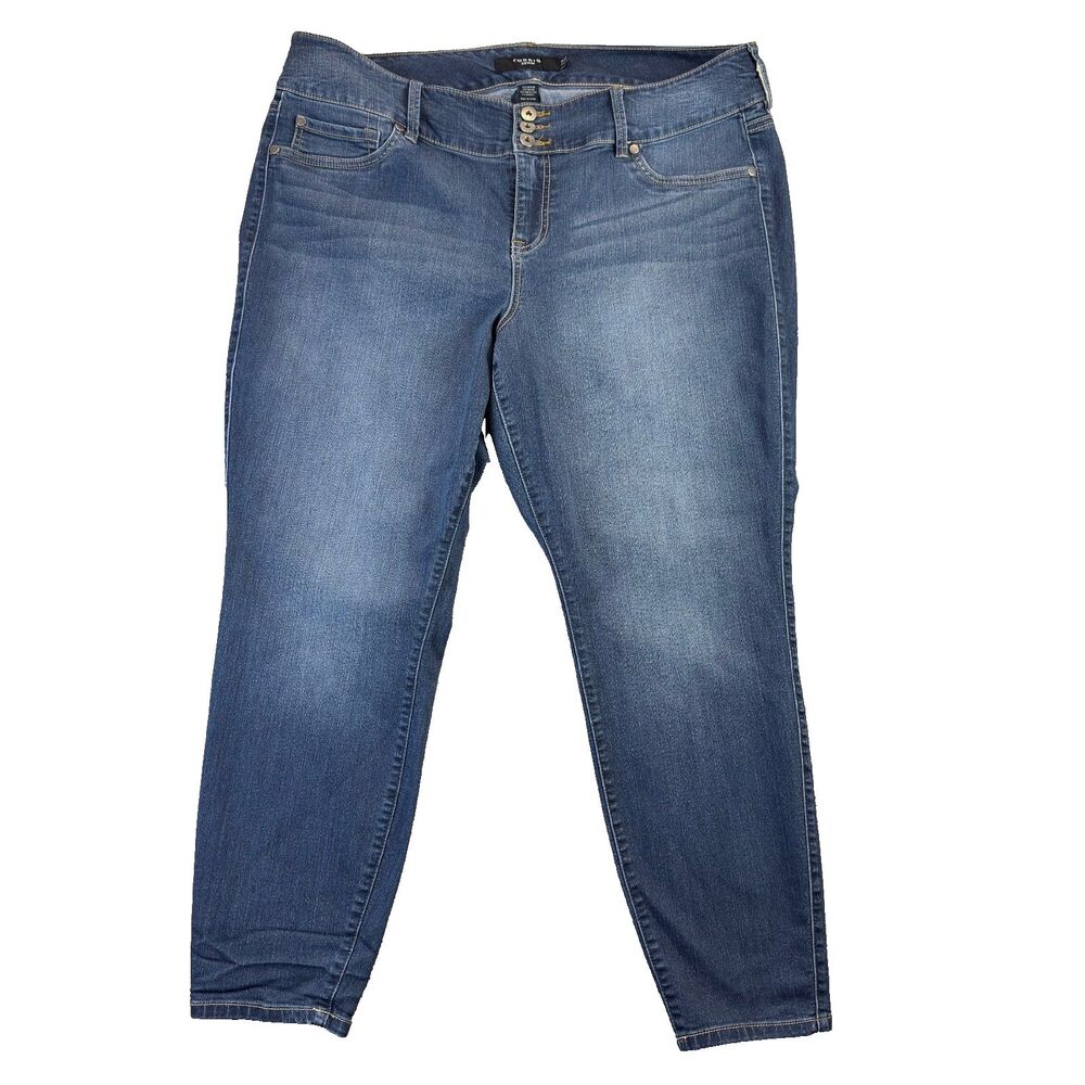 Torrid Jeans Womens 22R Blue Button Fly Stretch Whiskered Medium Wash Denim Pant